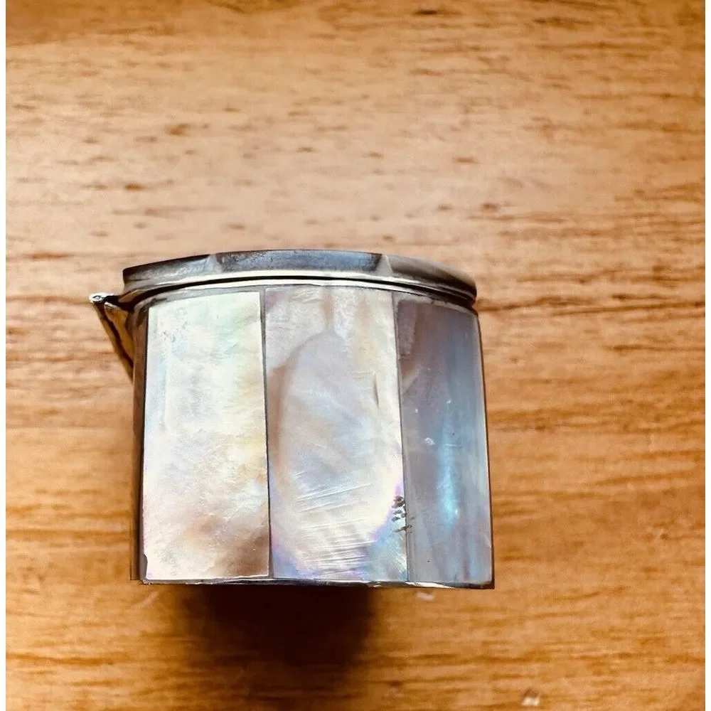 Beautiful Abalone Mother Of Pearl Small Trinket Jewelry Snuff‎ Box Stainless VTG